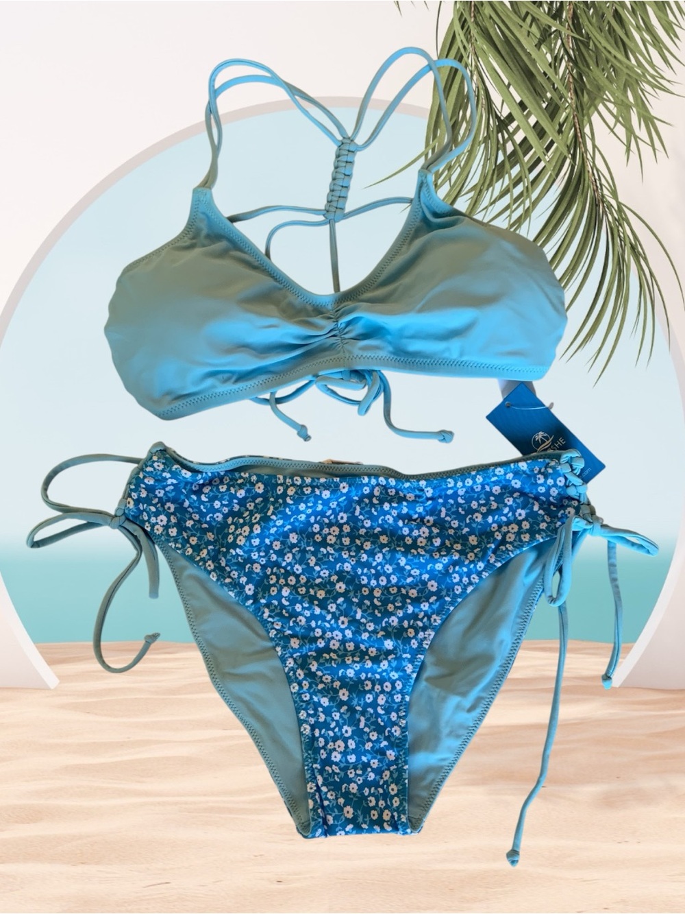 Cupshe Blue Floral Tie-Side Bikini Set